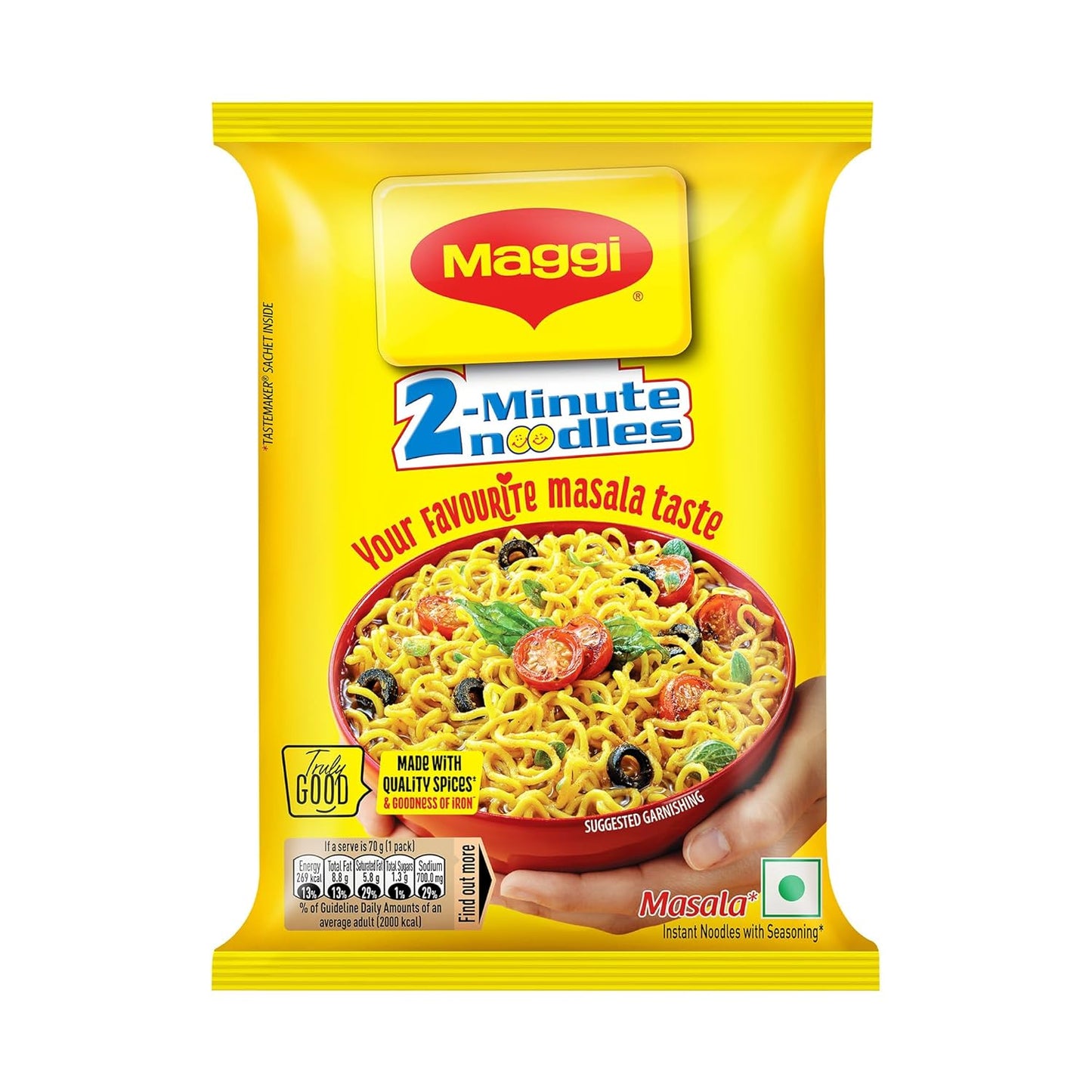 MAGGI 2-Minute Instant Noodles, Favourite Masala Taste, Masala Noodles With Goodness Of Iron, Made With Choicest Quality Spices, 70g/72g/75g Pouch (weight may vary)