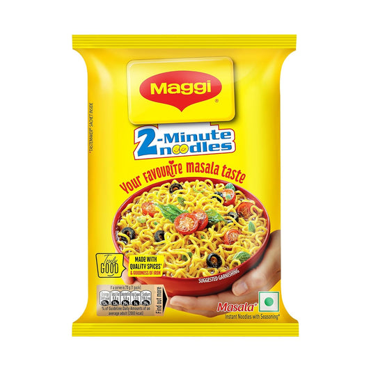 MAGGI 2-Minute Instant Noodles, Favourite Masala Taste, Masala Noodles With Goodness Of Iron, Made With Choicest Quality Spices, 70g/72g/75g Pouch (weight may vary)