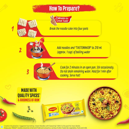 MAGGI 2-Minute Instant Noodles, Favourite Masala Taste, Masala Noodles With Goodness Of Iron, Made With Choicest Quality Spices, 280g/300g Pouch (weight may vary)