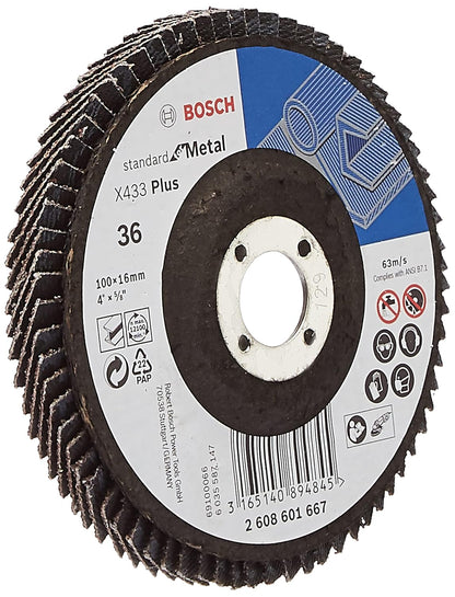 Bosch Professional Eco Flap Disc For Angle Grinders For Metal And Wood, 4" / 100 Mm Grit 36, Pack of 11