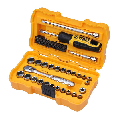 DEWALT DWMT81610-0 1/4" 50-Piece Drive Mechanics Tool Set with Anti-Corrosion Properties & Knurled Grip Control for Home, DIY & Professional Use, YELLOW & BLACK