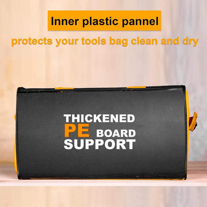 INGCO 16 Inch Tool Bag, 15kg Max Load, Tool Storage Bag with Wide Mouth Multi-use Tool Tote Bag With 6 Pockets Outside and 8 Pockets Inside, Waterproof for Construction Carpentry Gardening