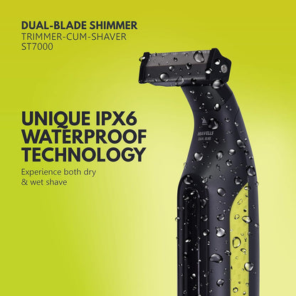 Havells UniBlade (Shaver cum Trimmer) | Rechargeable battery | 60 minutes Runtime | For Wet and Dry shave (IPX6) | 3 Trimming Combs | Travel friendly pouch | Black and Yellow | ST7000