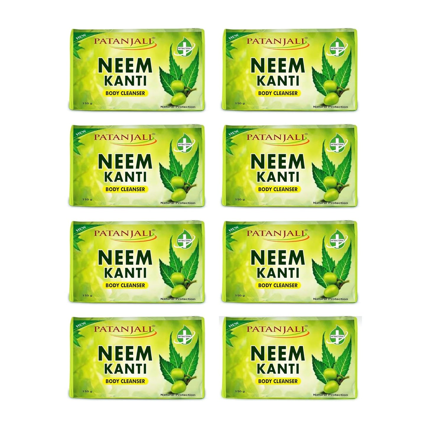 Patanjali Neem Kanti Herbal Body Cleanser Soap for Men and Women (150g, Pack of 8), Moisturizing & Deep Cleansing, Natural Neem Soap for Dry Skin