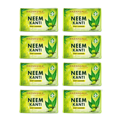 Patanjali Neem Kanti Herbal Body Cleanser Soap for Men and Women (150g, Pack of 8), Moisturizing & Deep Cleansing, Natural Neem Soap for Dry Skin
