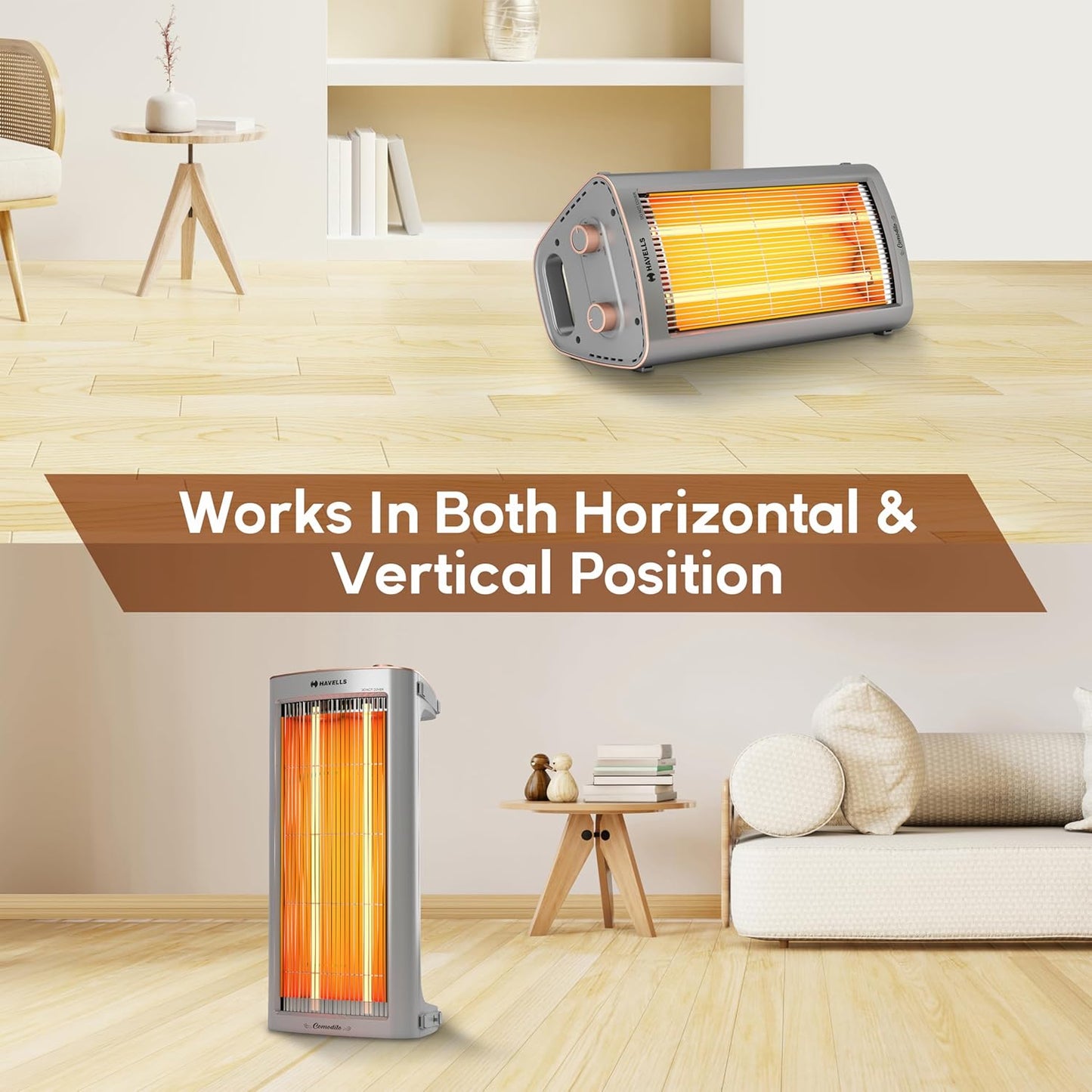 Havells Comodito 900 Watt Room Heater | Safety Grill, 120 Minute Sleep Timer Control knob | Rust Free Stainless Steal Reflector, Carbon Fiber Rods, Power Off & Heat Setting | (Pack of 1, Grey)