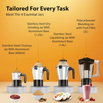 Havells Hexo Plus 1100 Watts 4 Jar Mixer Grinder| High Speed Mixie 22000 RPM motor| 100 Minutes Continuous Run Time| 2 Ltr Break Resistant Blending Jar| 5 Year Motor Manufacturer Warranty (Black)
