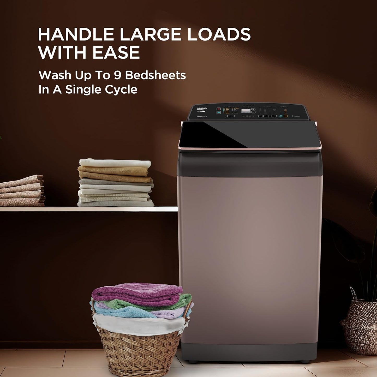 Havells-Lloyd 8.5 Kg 5 Star Fully Automatic Intelli Inverter Motor Top Load Novante IOT With With In Built Heater Washing Machine (GLWT855N12CB Copper Blush)