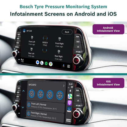 Bosch Tyre Pressure Monitoring System (TPMS) for Cars with tubeless Tyres | Pack of 4 sensors | Real-Time Tracking & Alerts via Mobile App | 5-Year Warranty