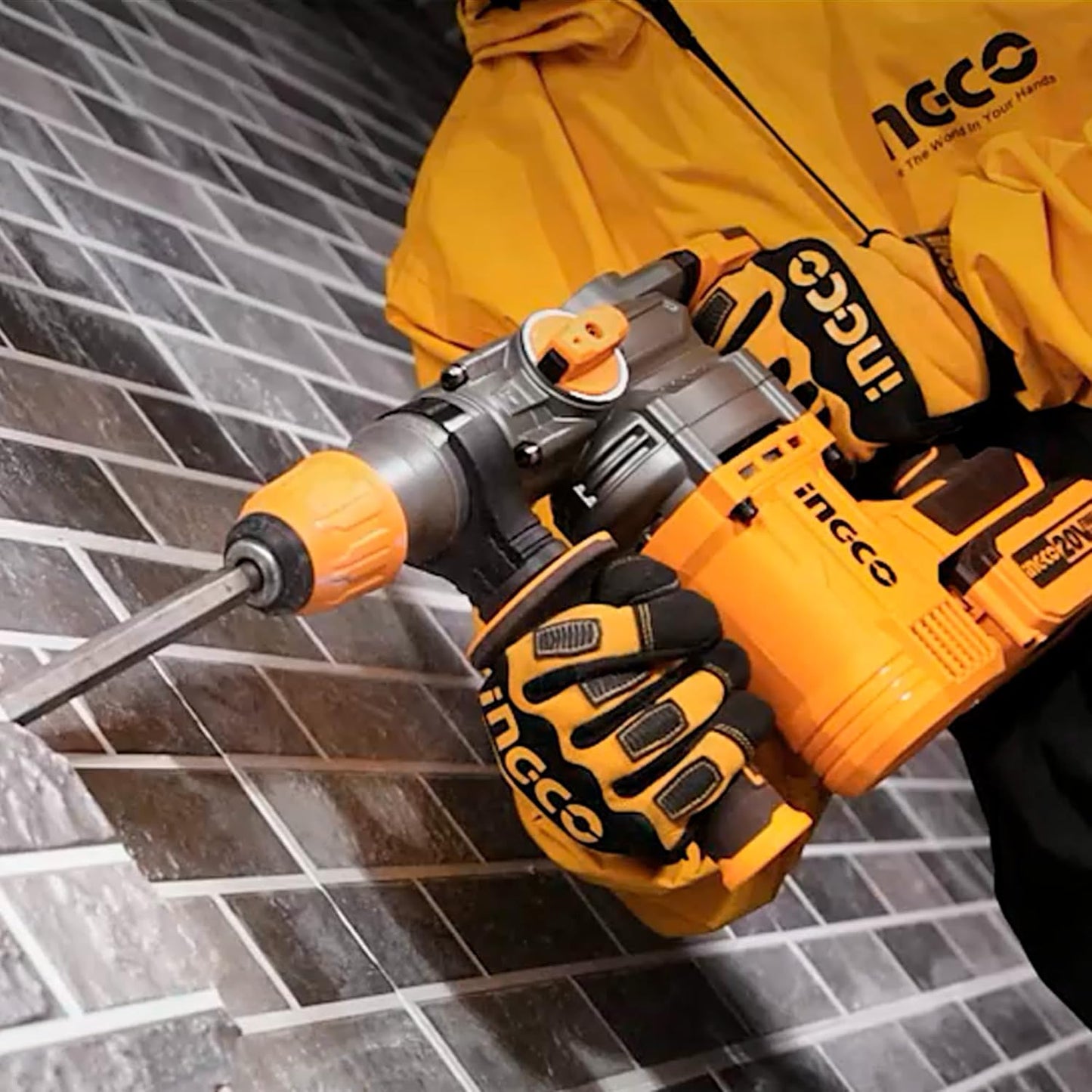 INGCO Lithium-Ion 20V Brushless Rotary Hammer, Φ28 in Concrete, 4.5J, 930RPM, 4400BPM, 3IN1 Function with 2Pcs 4.0Ah Battery and Fast Charger, Packed by Carrying Case