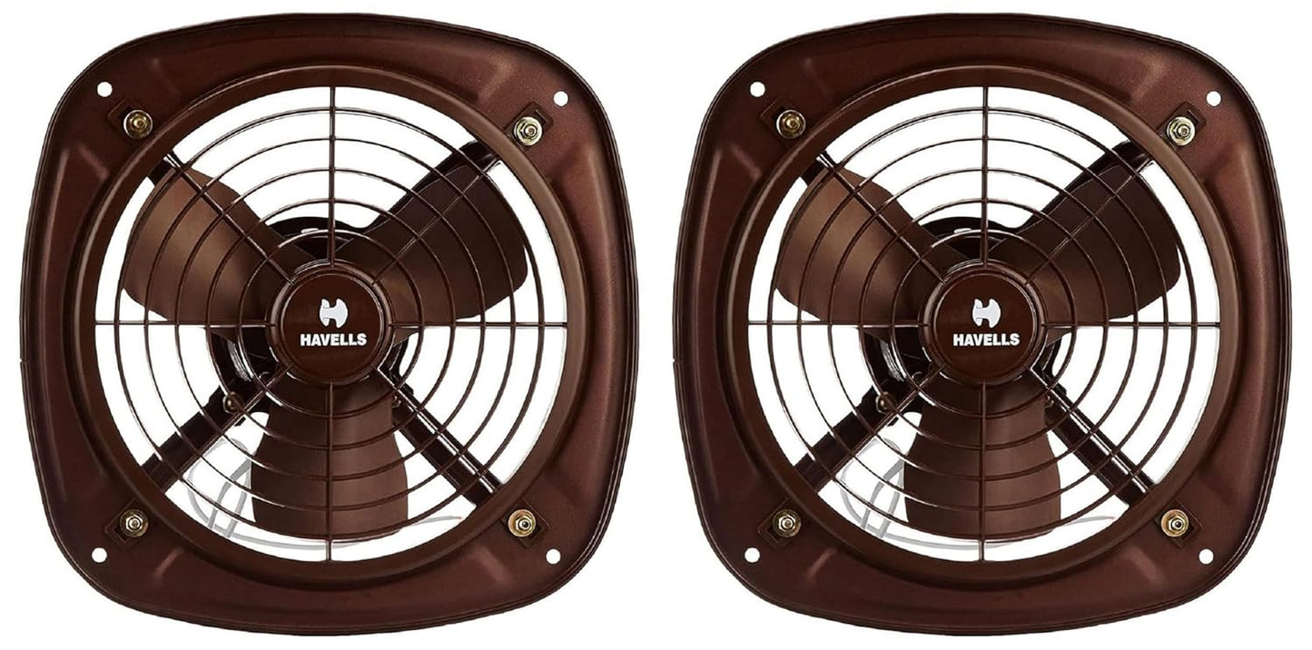 Havells Ventil Air DSP 230mm Exhaust Fan| Cut Out Size: Ø9.5| Watt: 40| RPM: 1350| Air Delivery: 510| Suitable for Kitchen, Bathroom, and Office| Warranty: 2 Years (Choco Brown) (Pack of 2)