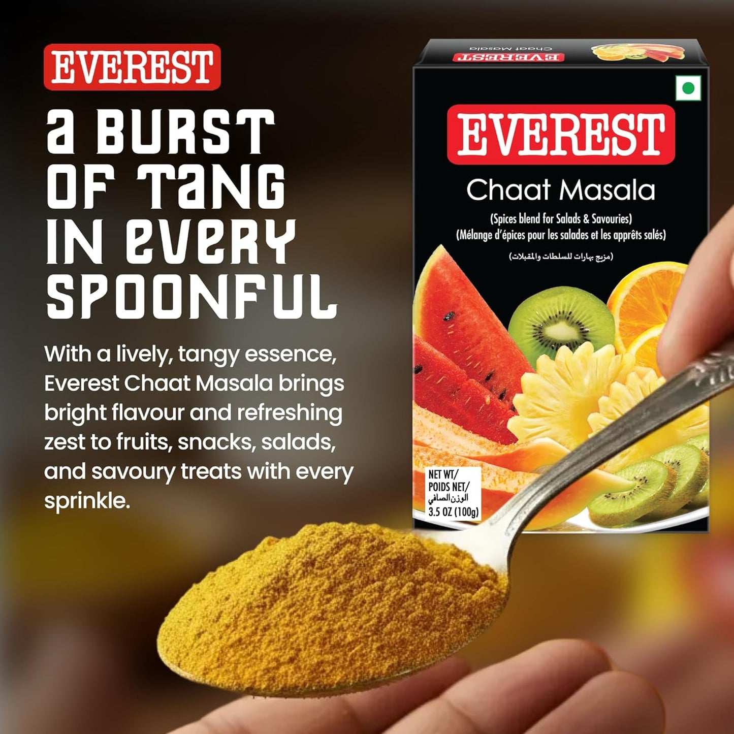 Everest Chaat Masala – 100g | Tangy & Flavourful Chaat/Chat Masala Powder for Snacks, Fruits, Salads & Street-Style Dishes