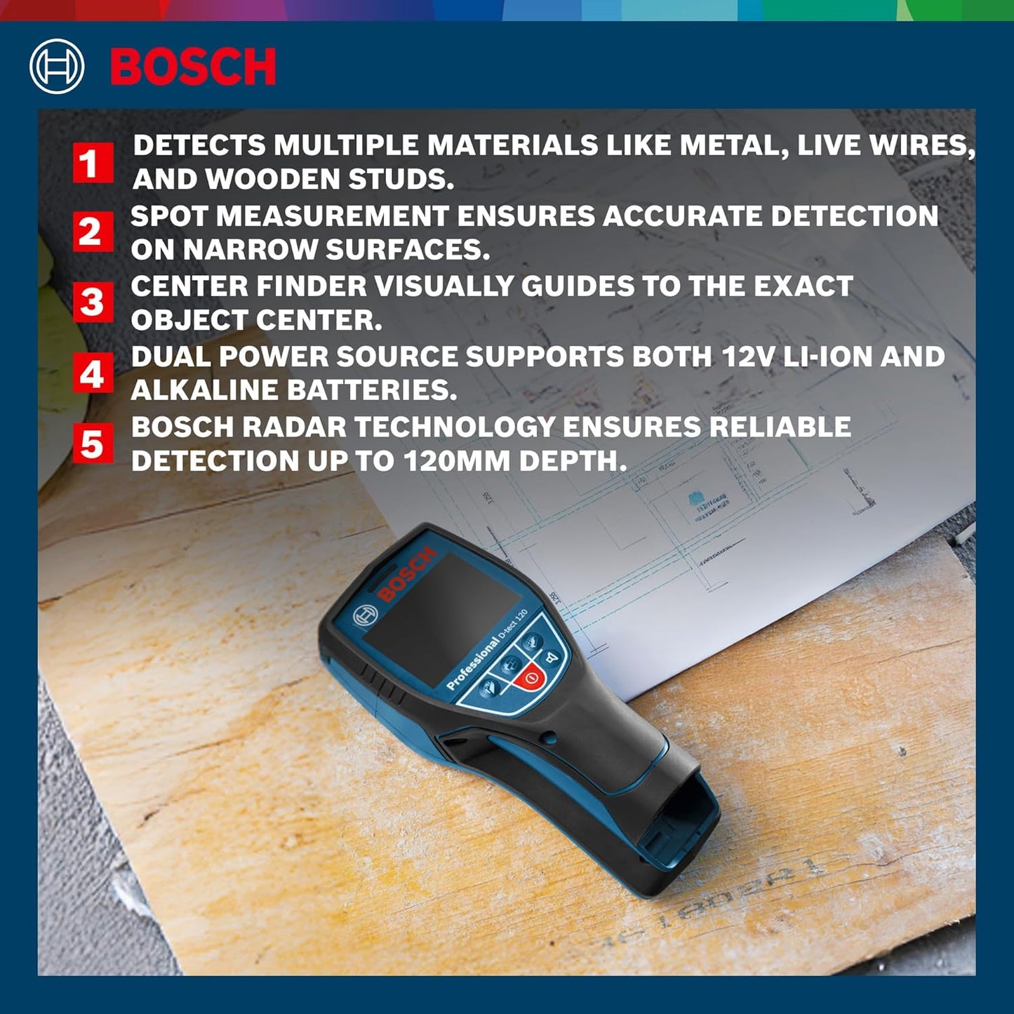 Bosch D-TECT120 Wall and Floor Detection Scanner (Blue)