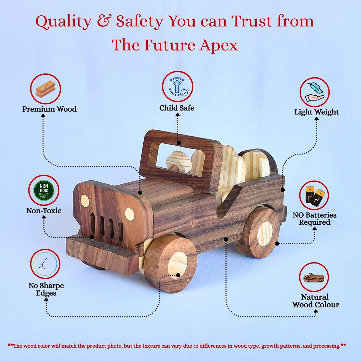 UdrCrafts® Handmade Wooden Open Gypsy Car Toy | Push Pull Toys Car for Kids | Natural Wood Non-Toxic, Showpiece for Living Room and Home Decore, 9 Months to 8 Years