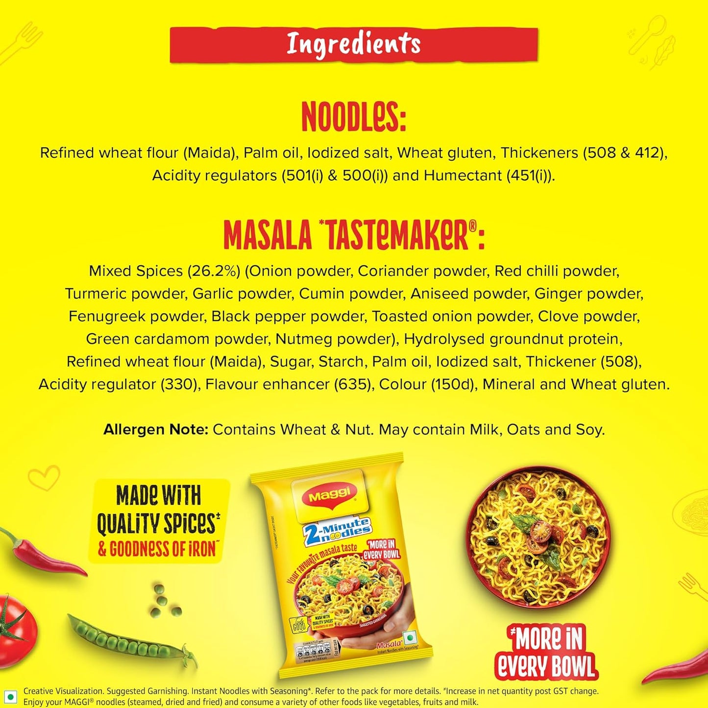 MAGGI 2-Minute Instant Noodles, Favourite Masala Taste, Masala Noodles With Goodness Of Iron, Made With Choicest Quality Spices, 840/900g Pouch (Pack of 12, 70/75g each) (weight may vary)