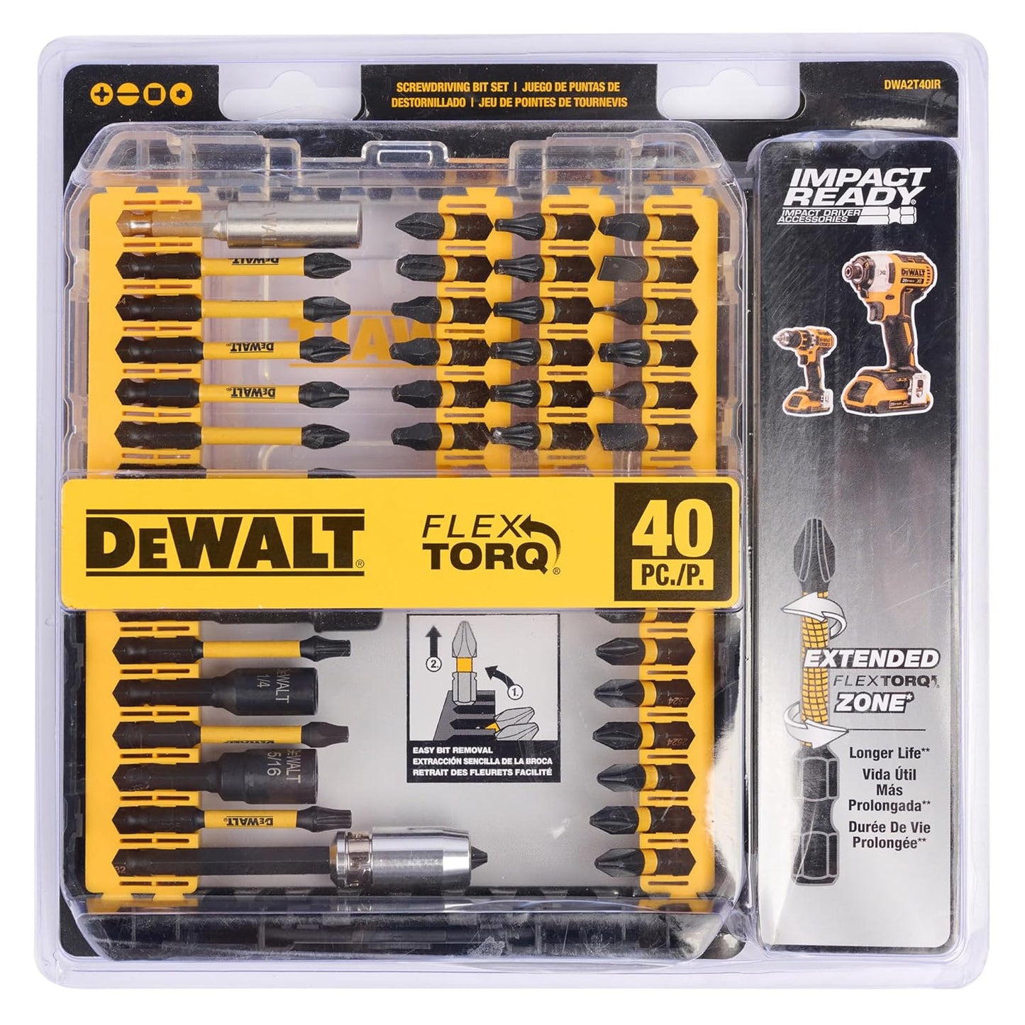 DEWALT DWA2T40IR 40-Piece IMPACT READY FLEXTORQ® Screw Driving Set With TOUGHCASE®, Ideal for DIY and Professional Screwdriving Applications