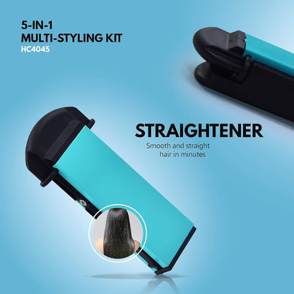 Havells 5-in-1 Multi Styling Kit - Straightener, Curler, Crimper, Conical Curler & Volume Brush | For Multiple Hair Styles | 2 Years Guarantee | Blue/Black | HC4045