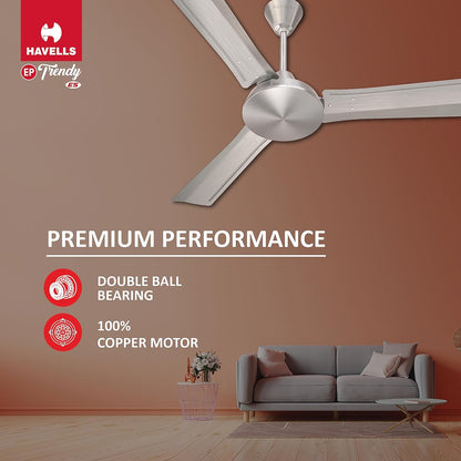 Havells 1200Mm Ep Trendy Energy Saving Ceiling Fan (Brushed Nickel, Pack Of 1), Brown, 1 Star