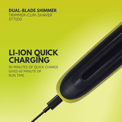 Havells UniBlade (Shaver cum Trimmer) | Rechargeable battery | 60 minutes Runtime | For Wet and Dry shave (IPX6) | 3 Trimming Combs | Travel friendly pouch | Black and Yellow | ST7000