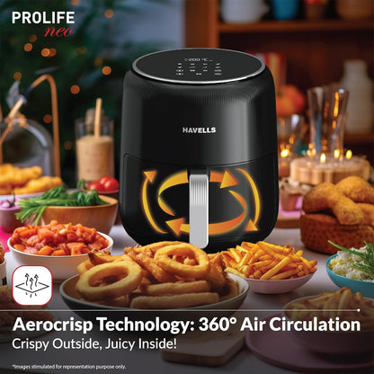 Havells Prolife Neo Air Fryer1500W| 4.5 L | Digital Air Fryer| 8 Pre-Sets| Aerocrisp Technology| 85% Less Oil Use| 60-Min Timer| 2Yr Door Step Warranty by Havells | Air-Fryer for Home Kitchen