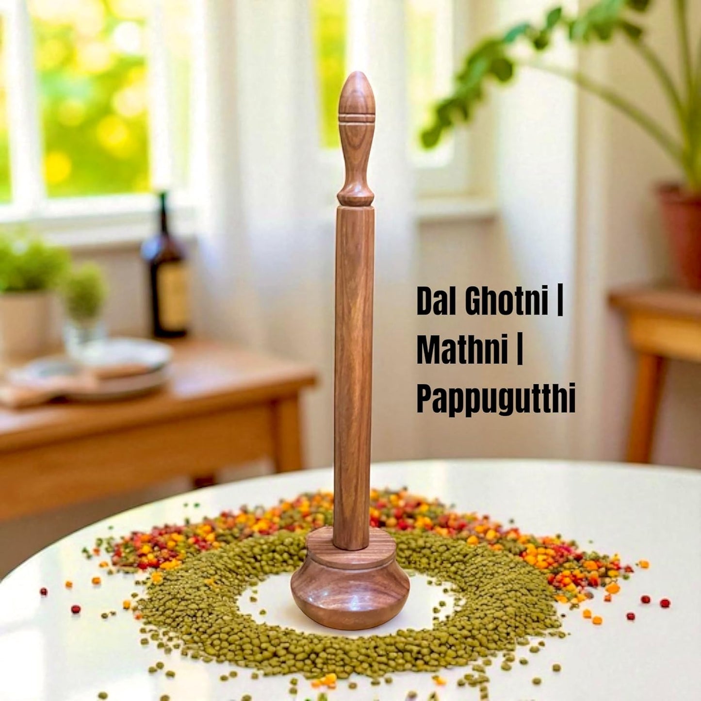 Udaipur Handicrafts| Dal Ghotni | Pappugutthi | Sheesham Wood Madhani | Parrupu Mathu | Ravi | 13.3 in Height | 3 x 2 inch Masher Size | Brown Color