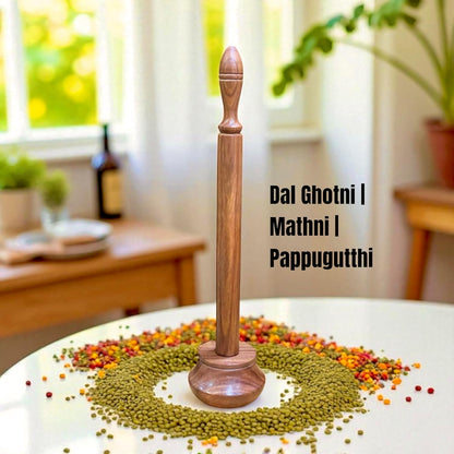 Udaipur Handicrafts| Dal Ghotni | Pappugutthi | Sheesham Wood Madhani | Parrupu Mathu | Ravi | 13.3 in Height | 3 x 2 inch Masher Size | Brown Color