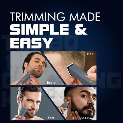 Havells Turbo 10 In 1 Grooming Kit | Hair Trimmer,Face, Ear & Nose |No Nicks & Cuts |LED Indicator| Upto 90 Min Quick Charge| 2 Year Guarantee| GS6110 (Grey)