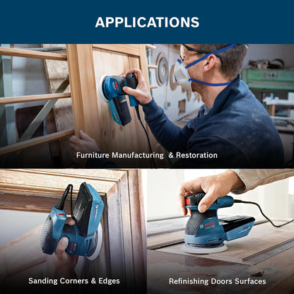 Bosch GEX 125-1 AE Heavy Duty Electric Random Orbit Sander, 250W, 12,000 rpm, 24,000 opm, 125 mm Pad Dia., Hook-and-Loop Fastening,1.3 kg + Microfilter box & Bosch Sanding Disc, 1 Year Warranty