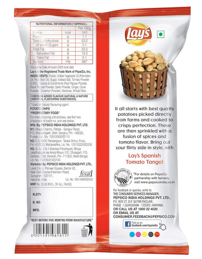 Lay's Potato Chips - Spanish Tomato Tango Pouch, Spicy, 90 Grams