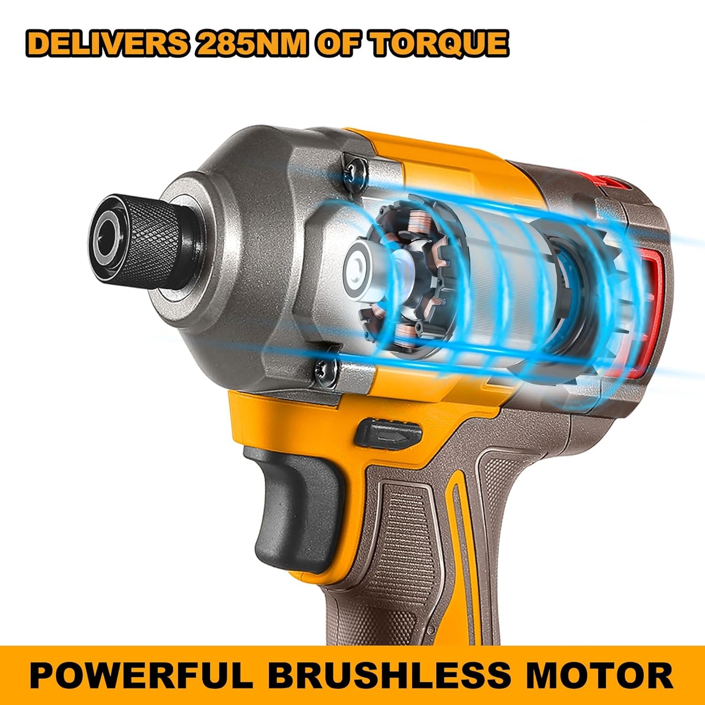 Ingco 20V Brushless Cordless Impact Drill & Driver Combo Kit - 66Nm Drill & 285Nm Driver -with 2 Batteries, 47-Piece Accessories, Screwdriver Bits, Nut Setters & Carrying Case, Yellow