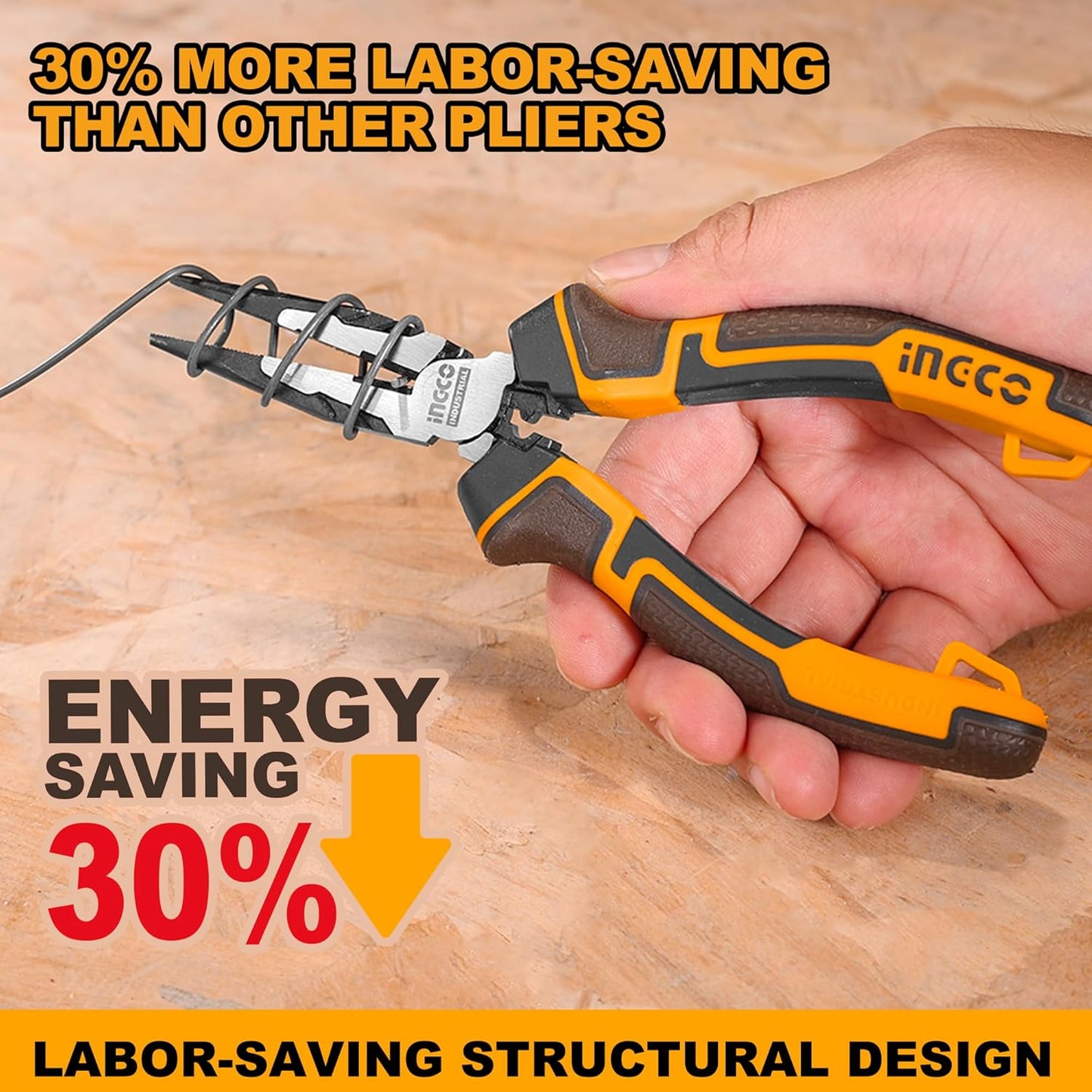 INGCO 3 Pcs High Leverage Pliers Set, Cr-V, 8" Combination Plier, 7" Diagonal Cutting Plier, 6" Long Nose Plier, Saving 30% Strength