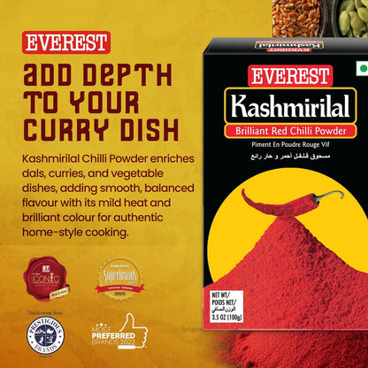 Everest Kashmirilal Brilliant Red Chilli Powder - 100gm | Kashmiri Lal Mirch with Mild Heat & Vibrant Deep Red Colour | Fine-Ground, Flavourful Red Chilli Powder for Everyday Indian Cooking