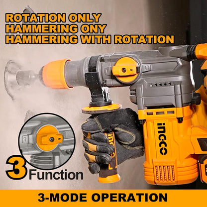 INGCO Lithium-Ion 20V Brushless Rotary Hammer, Φ28 in Concrete, 4.5J, 930RPM, 4400BPM, 3IN1 Function with 2Pcs 4.0Ah Battery and Fast Charger, Packed by Carrying Case