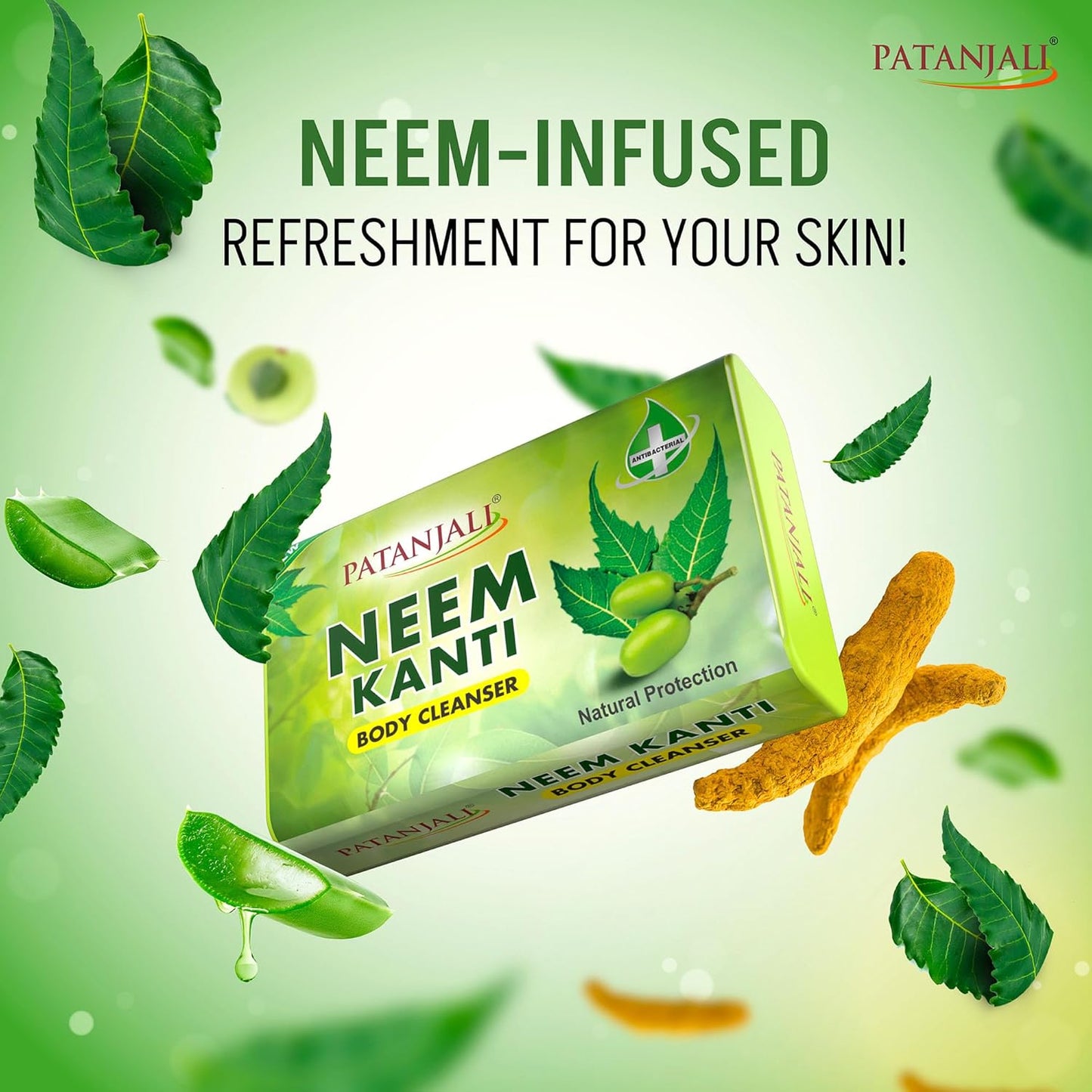 Patanjali Neem Kanti Herbal Body Cleanser Soap for Men and Women (150g, Pack of 8), Moisturizing & Deep Cleansing, Natural Neem Soap for Dry Skin