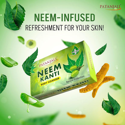 Patanjali Neem Kanti Herbal Body Cleanser Soap for Men and Women (150g, Pack of 8), Moisturizing & Deep Cleansing, Natural Neem Soap for Dry Skin