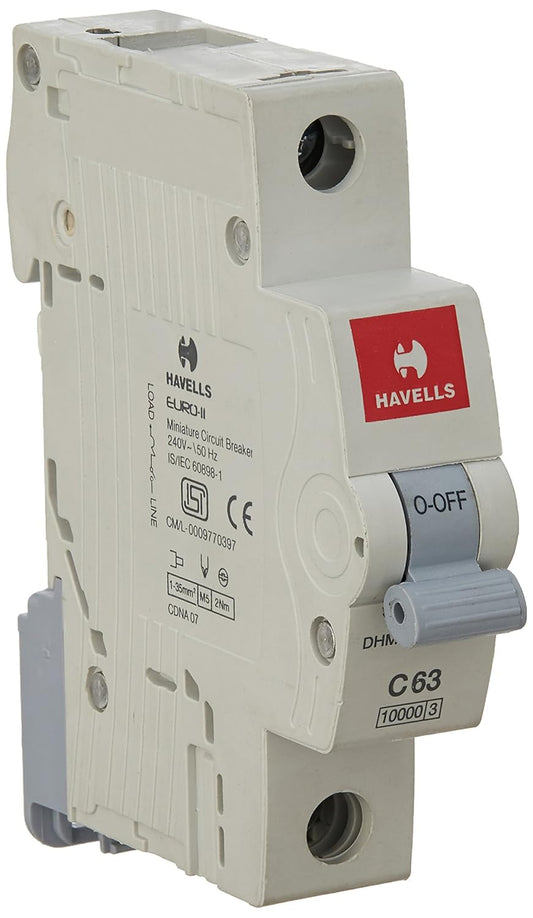 Havells DHMGCSPF063 PVC Plastic 63A MCB SP C Curve (White)