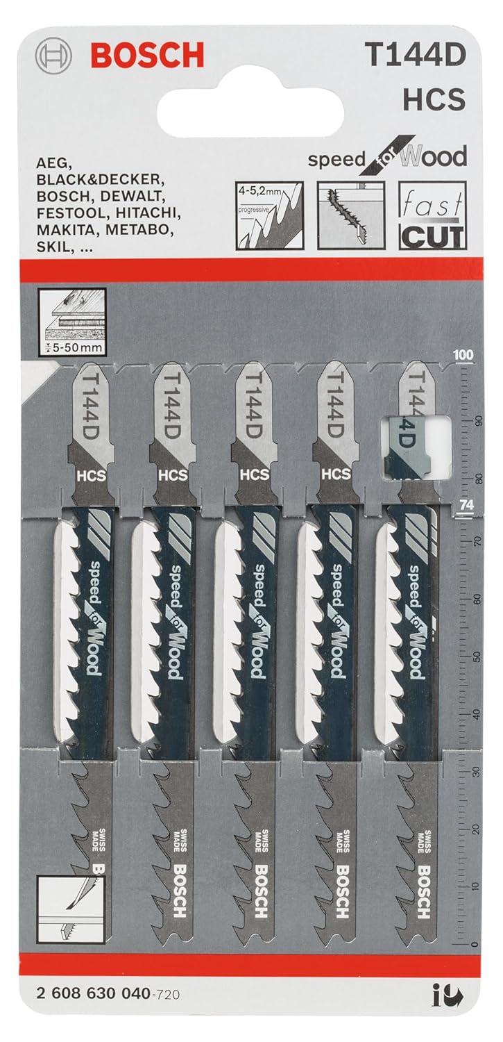 Bosch Professional Jigsaw Blades T 144 D, Speed For Wood, Suitable For Straight Cuts, Blade Length 100mm, Pack Of 5