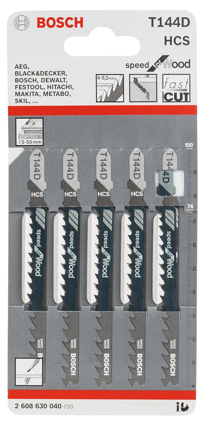 Bosch Professional Jigsaw Blades T 144 D, Speed For Wood, Suitable For Straight Cuts, Blade Length 100mm, Pack Of 5