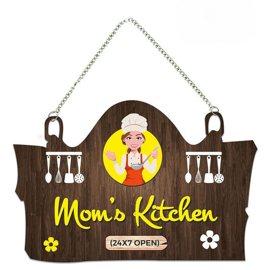 Udaipur Handicrafts Mom's Kitchen Printed MDF Wooden Wall Art For Cafe | Kitchen | Restaurants | Quotes Decor Item | Kitchen Quotes Wall Hanging | Wall Illustrations | Modern Artwork | Gift Items (WH_3716N)
