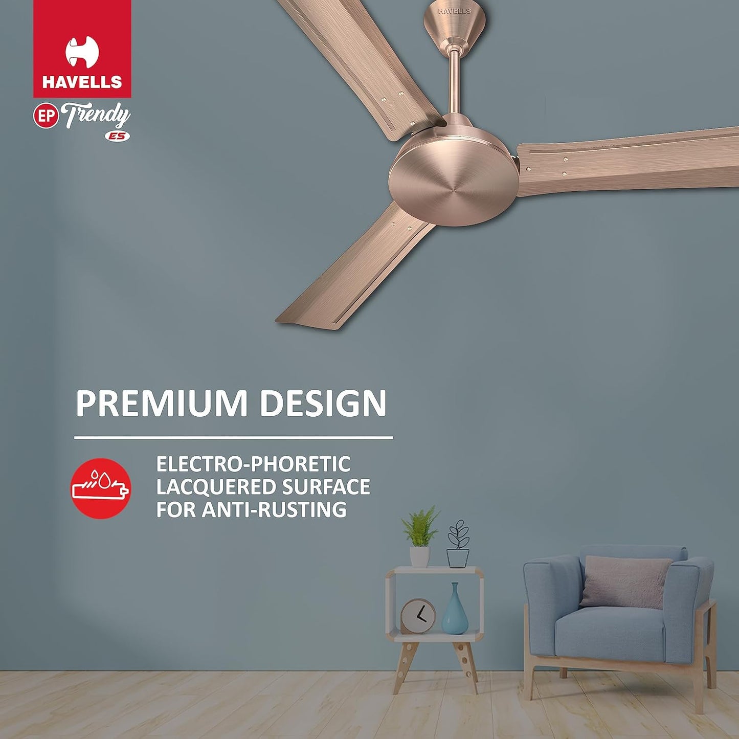 Havells 1200Mm Ep Trendy Energy Saving Ceiling Fan (Antique Copper, Pack Of 1) 1 Star