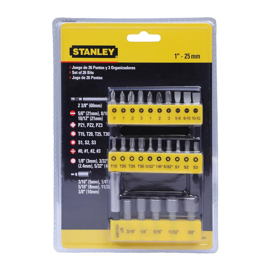 Stanley 68-071-23 26-Piece Insert-Bit Chrome-Vanadium Screwdriver Set For Home, Diy, Professional & Industrial Use Ideal For Electrical & Plumbing Tasks, Yellow & Black - Chrome Vanadium Steel