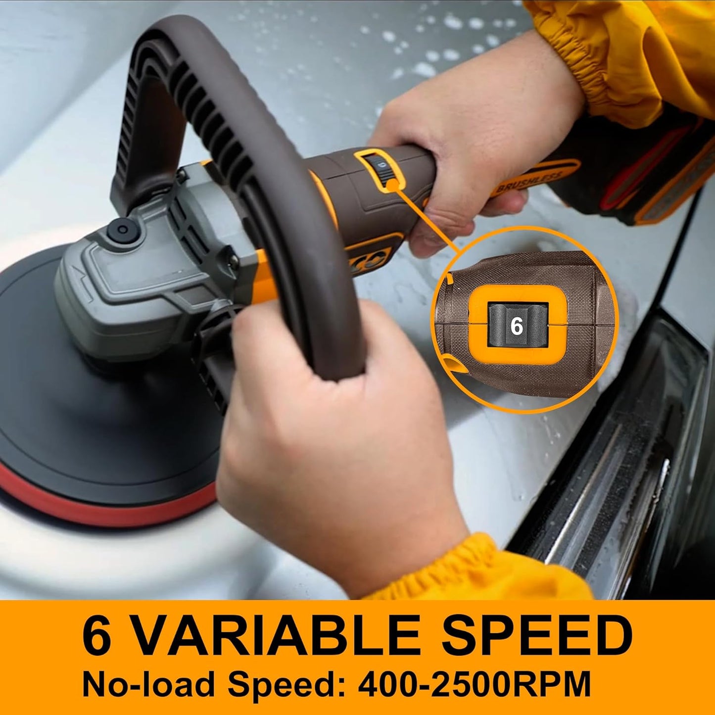 INGCO Cordless Rotary Polisher Car Polisher 180mm M14 Brushless 3IN1 Polisher Buffer and Sander with 4.0Ah Battery and Charger for Car Detailing Polish Buffing Sanding DIY APLI20181