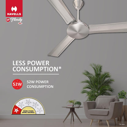 Havells 1200Mm Ep Trendy Energy Saving Ceiling Fan (Brushed Nickel, Pack Of 1), Brown, 1 Star