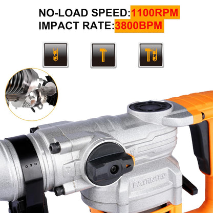 INGCO Rotary Hammer SDS-Plus Chuck Heavy Duty Rotary 5J with Vibration Control Hammer Drill, 1050W | 3800bpm, 3 drills and 2 chisels with Case, Yellow, Black