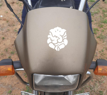 Akshar Arts Bhuwana  god Ganesha Sticker for Bike and car Reflective Vinyl and Waterproof,Size(6.6cmx5.5cm),Pack of 2 (White)-Self-Adhesive