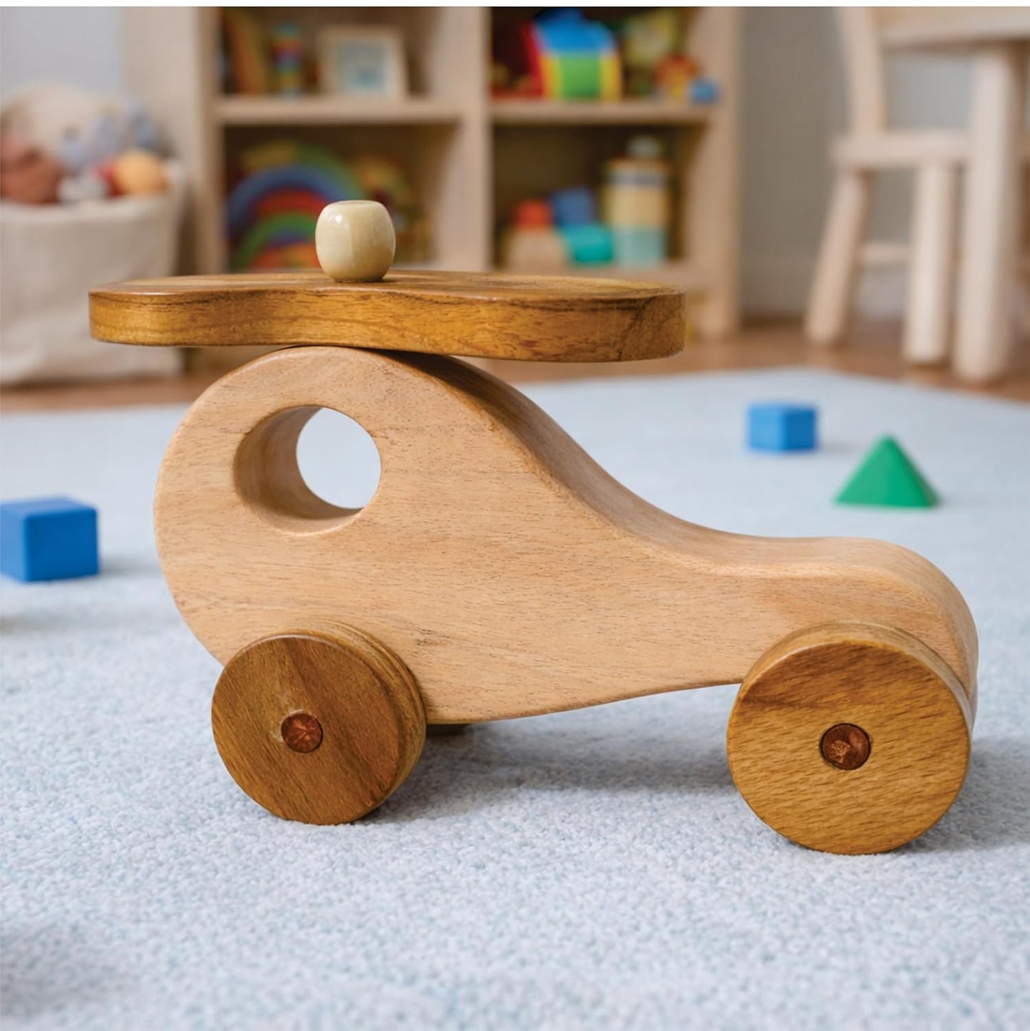 UdrCrafts® Wooden Helicopter Toy for Kids | Natural Neem Wood | Smooth Wheels | No Metal & Chemical Free | Eco-Friendly Toddler Toy