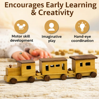 UdrCrafts® Wooden Toy Train for Kids, Pull Along Train with Wooden Blocks, Educational Montessori Toy, Non-Toxic, for Boys Girls Age 1 2 3 Years