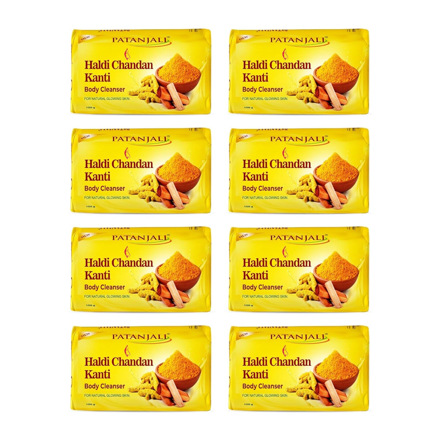 Patanjali Haldi Chandan Kanti Body Cleanser Soap for Men and Women(150g, Pack of 8), Nourishing & Moisturizing, Natural Aloe Vera Soap for Soft Skin