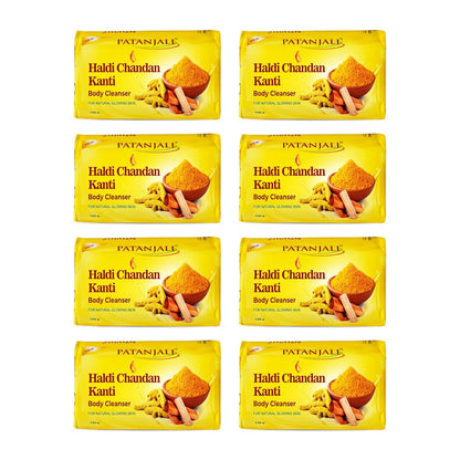 Patanjali Haldi Chandan Kanti Body Cleanser Soap for Men and Women(150g, Pack of 8), Nourishing & Moisturizing, Natural Aloe Vera Soap for Soft Skin