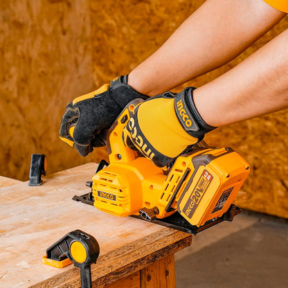 INGCO 20V Cordless Circular Saw 185mm, Brushless Motor, 4800RPM, Max Cutting Depth: 65mm at 90°, With 1Pcs 4.0Ah Battery & Charger